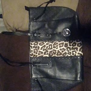 Michael Kors leopard print and black leather purse